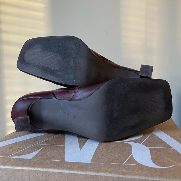 ZARA BURGUNDY LEATHER ANKLE BOOTS - Picture 9 of 9